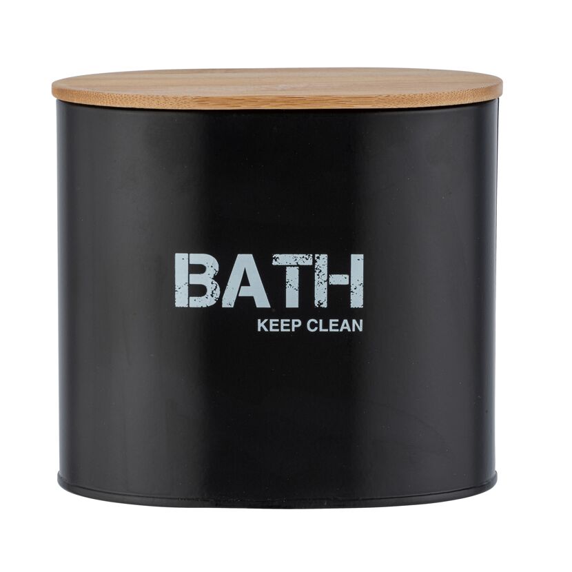 Schwarze Badbox "BATH" mit Bambusdeckel