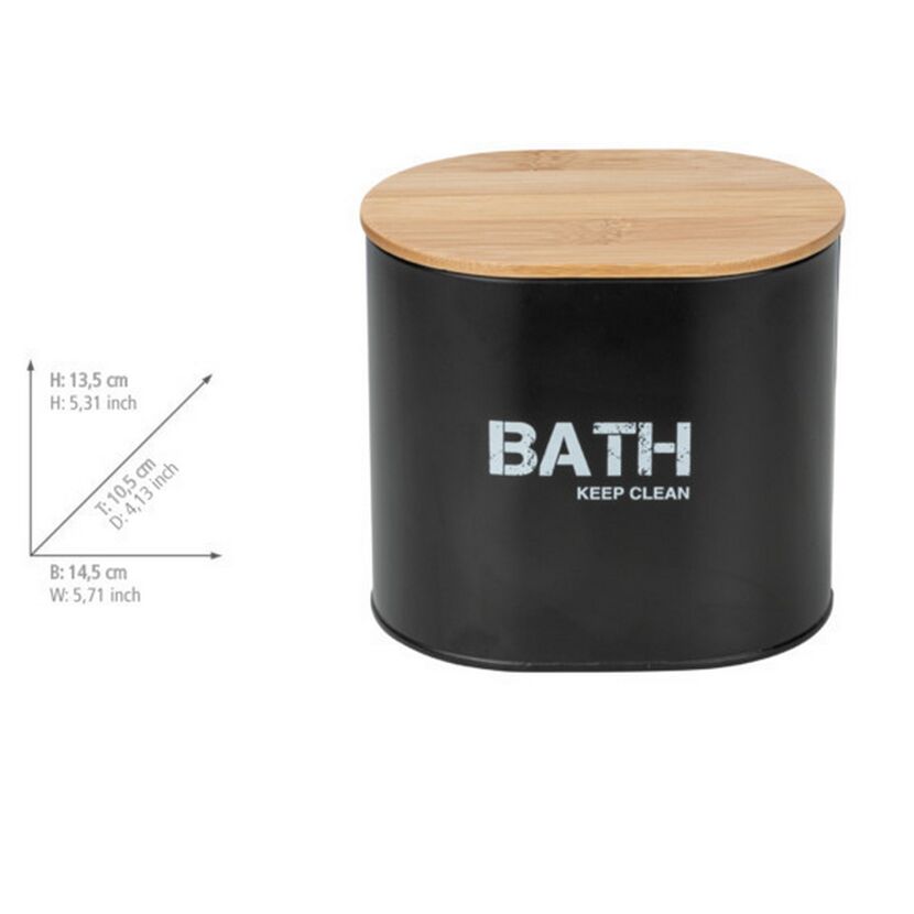 Schwarze Badbox "BATH" mit Bambusdeckel