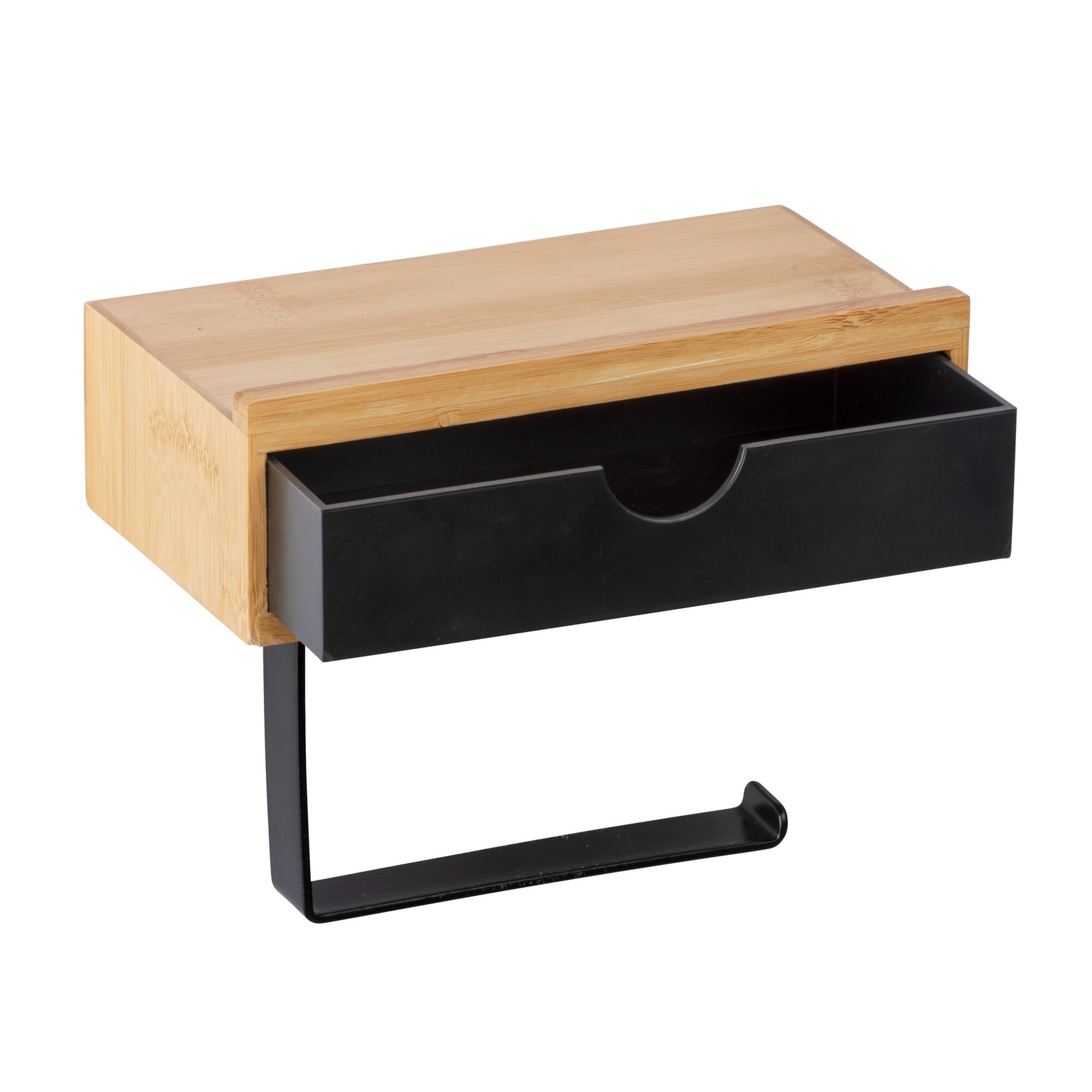 Toilettenpapierhalter mit Ablage und Schublade aus Bambus