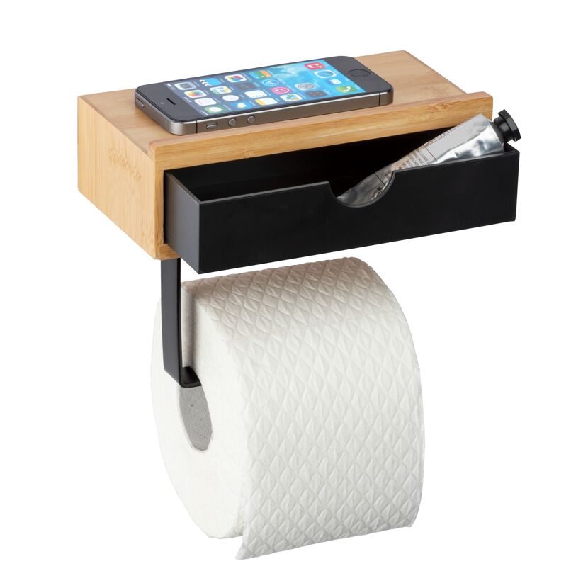 Toilettenpapierhalter mit Ablage und Smartphone