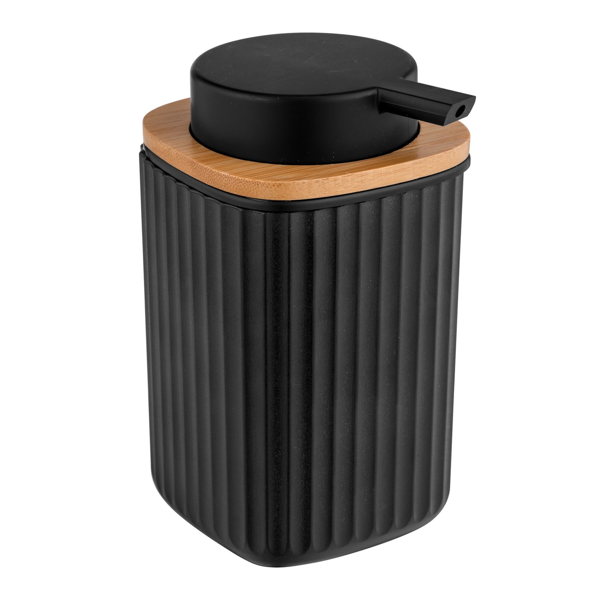 Schwarzer Seifenspender mit Bambusdeckel