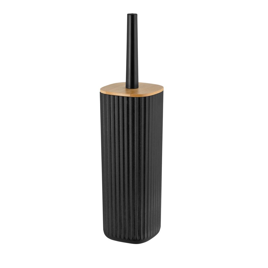 Schwarze WC-Garnitur mit Holzdeckel