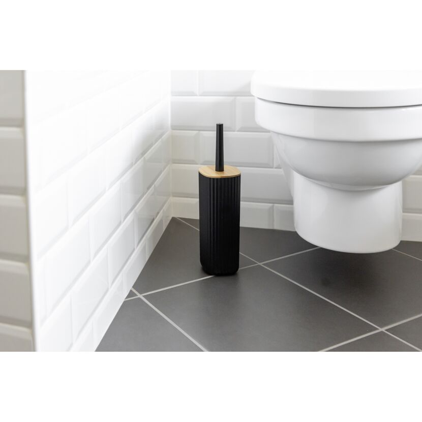 Schwarze WC-Garnitur Rotello mit Holzdeckel