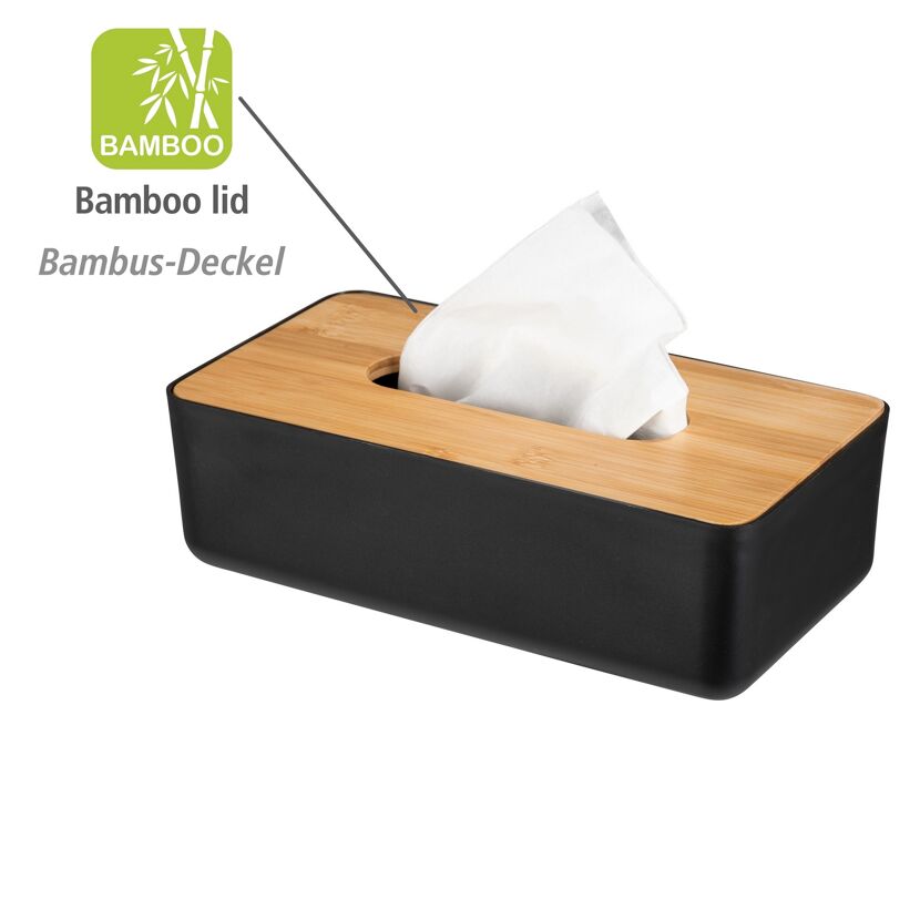Schwarze Kosmetiktuchbox mit Bambusdeckel
