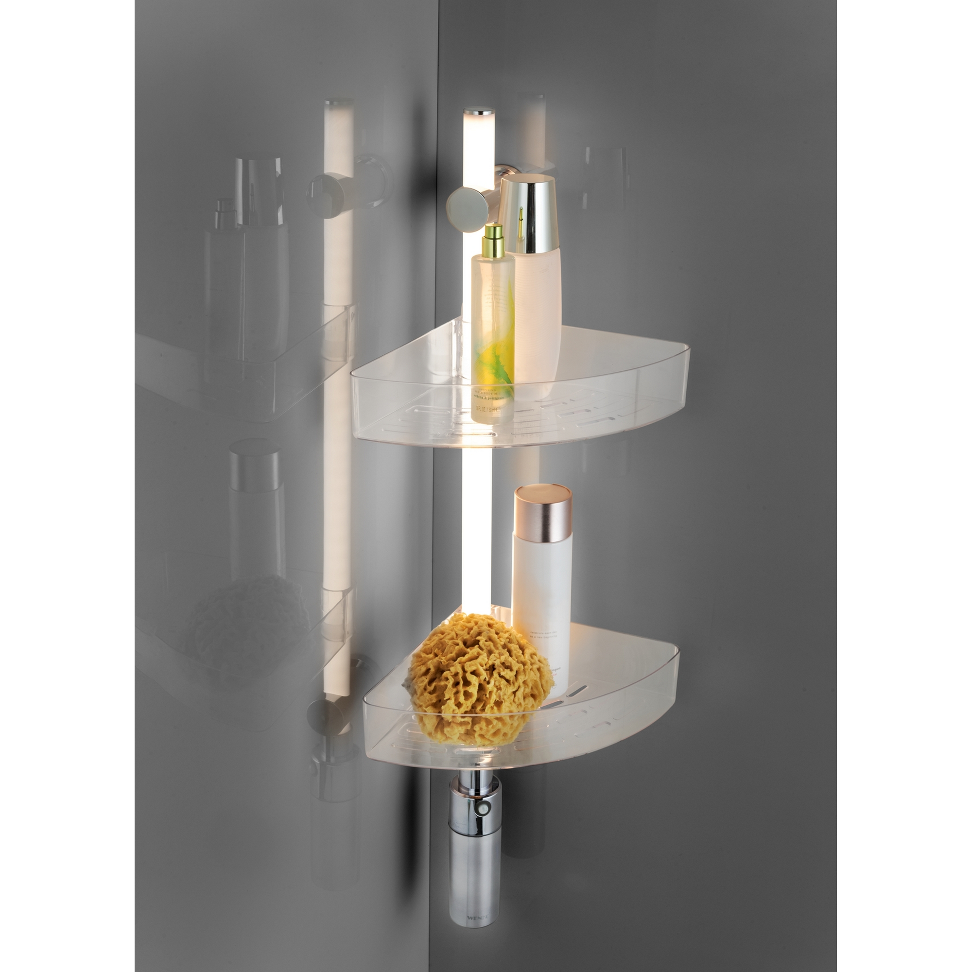 Eck-Duschregal 'LED' transparent 74 cm, mit Bewegungsmelder + product picture