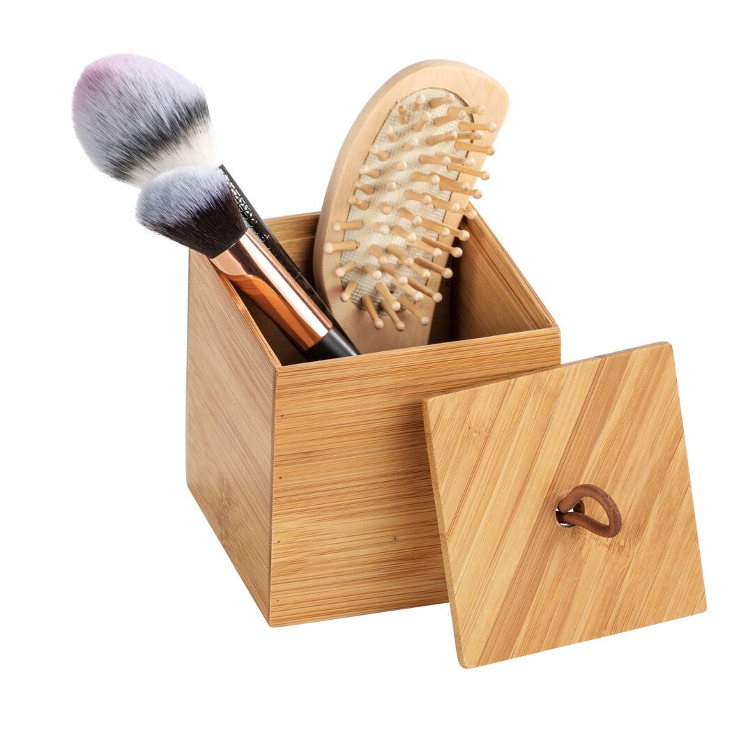 Bambusbox mit Bürste und Make-up Pinseln