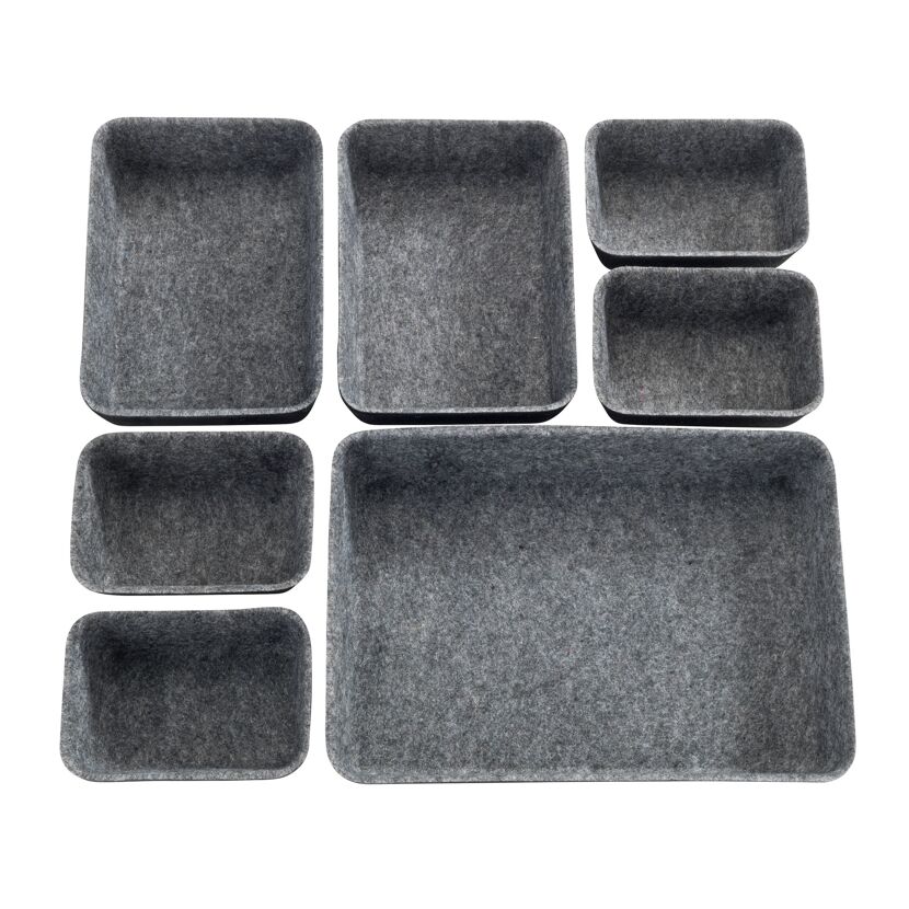 Sieben graue Filz-Organizer