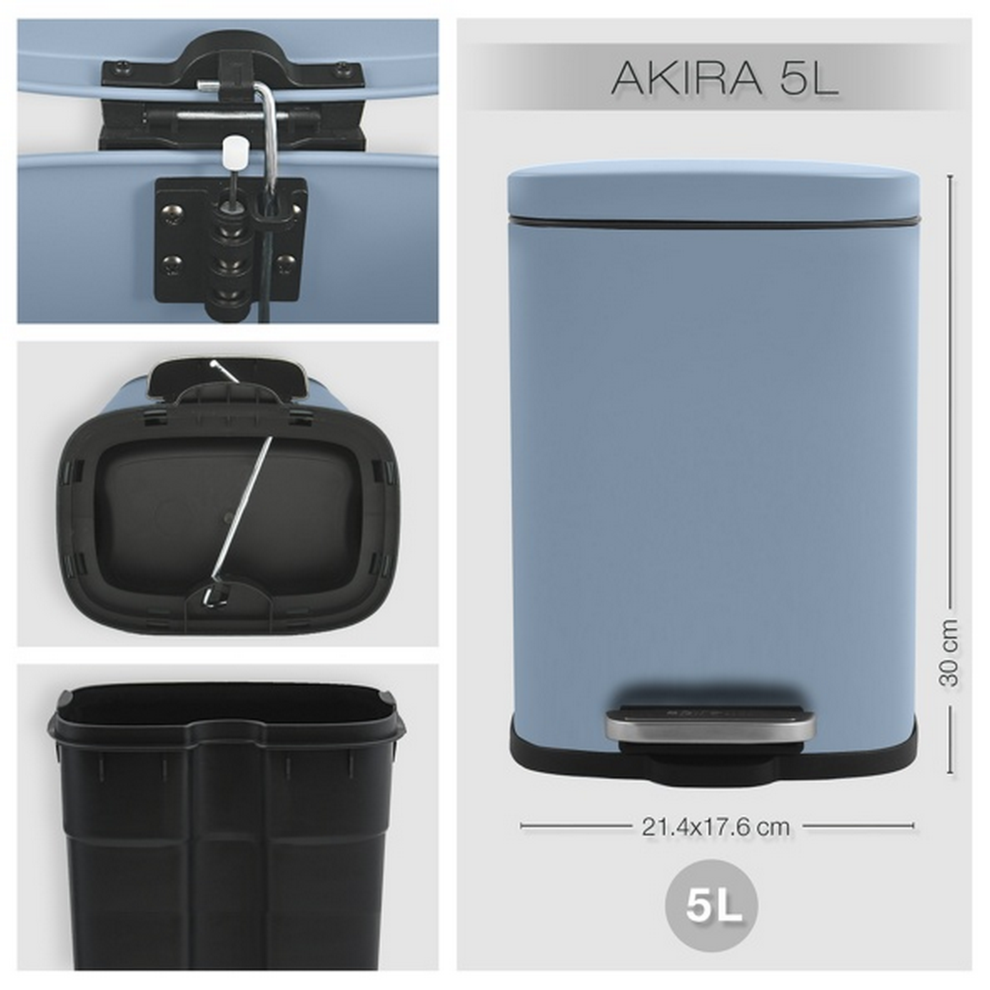 Treteimer 'Akira' Stahl blau matt 5 l, Soft-Close + product picture