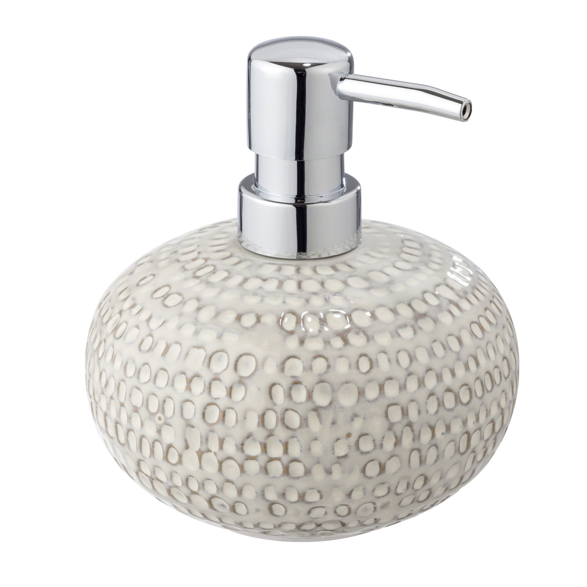 Cremefarbener Keramik Seifenspender mit Pumpe.