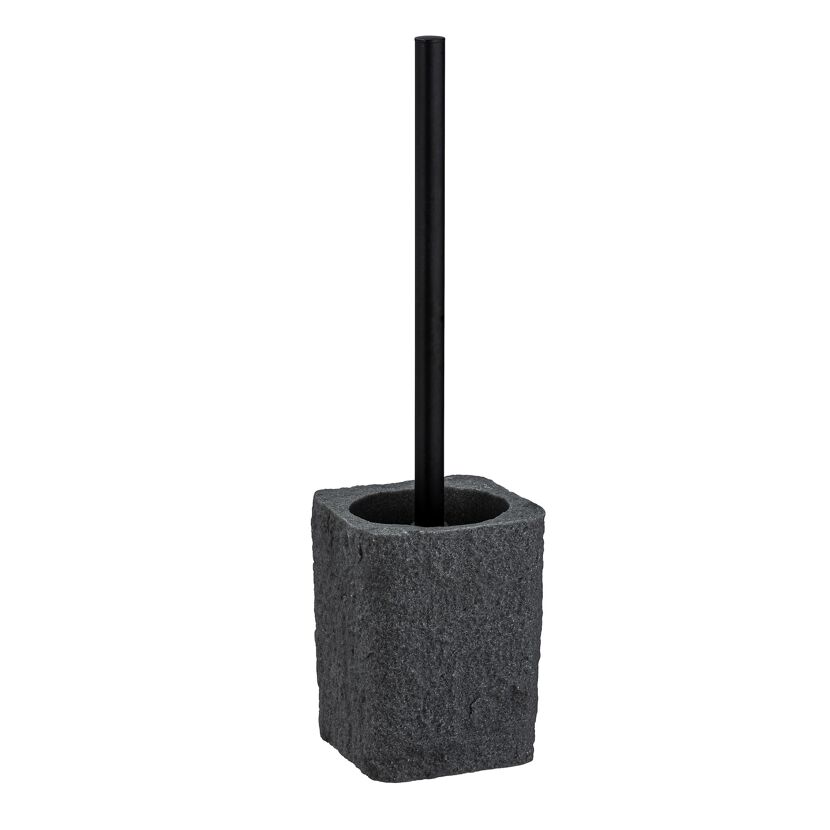 Schwarze WC-Bürste mit grauem Stein-Behälter