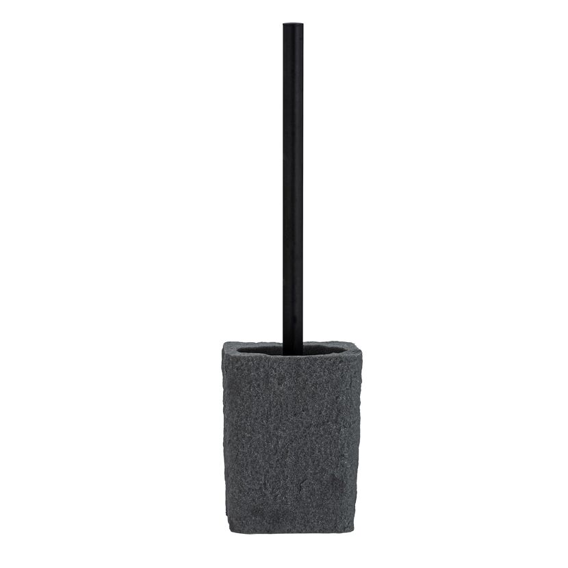 Schwarze WC-Bürste in grauem Halter