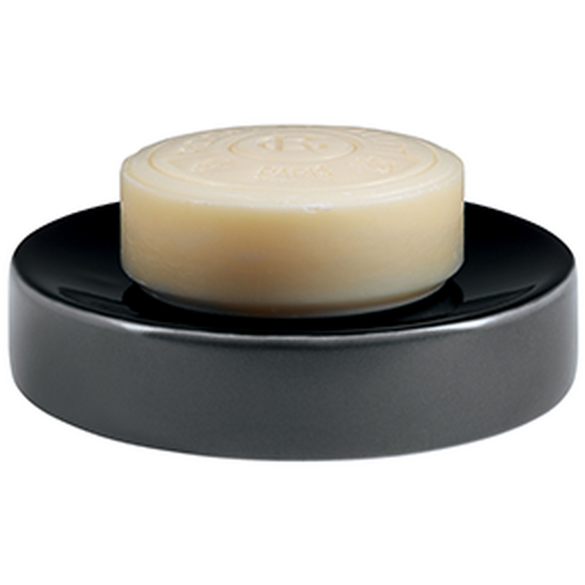 Runde Seifenschale grau-schwarz mit Seife