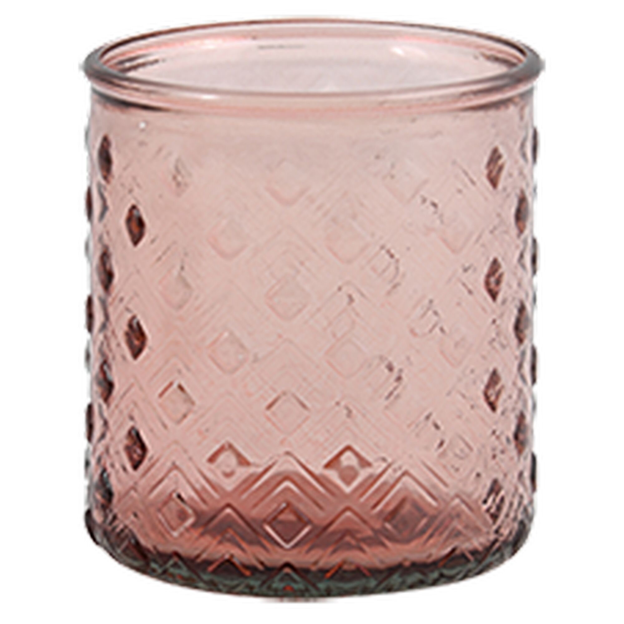 Terracottafarbener Zahnbecher aus Glas mit Rautenmuster