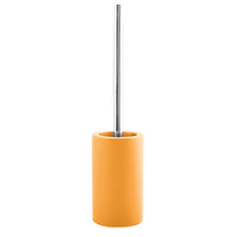 WC-Bürste mit orangefarbenem Halter und Metallgriff