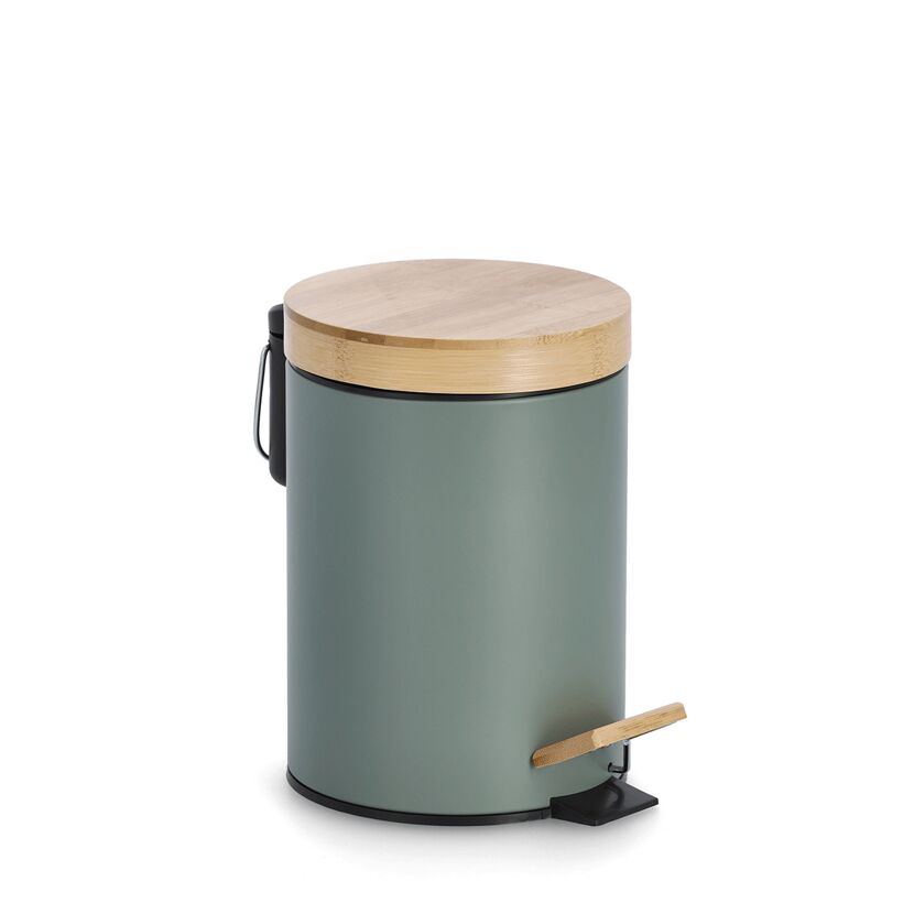Grüner Kosmetikeimer mit Holzdeckel und Treteimer