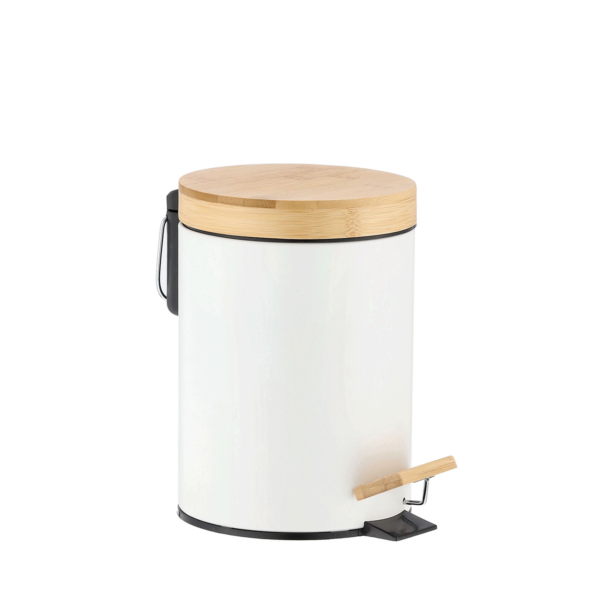 Weißer Kosmetikeimer mit Holzdeckel und Fußtritt