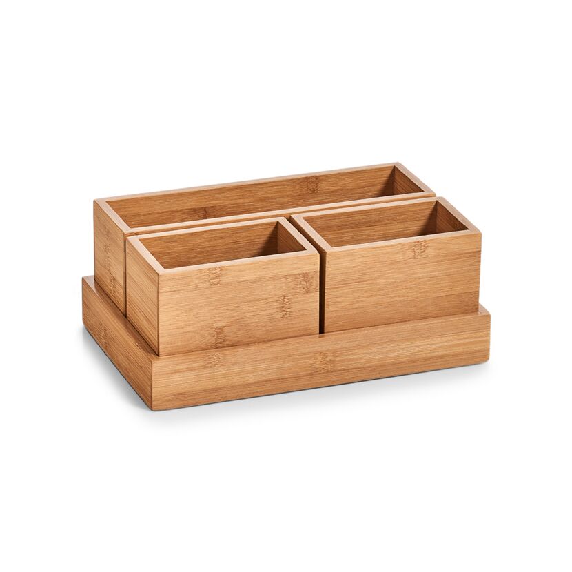 Organizer-Set aus Bambus mit vier Fächern