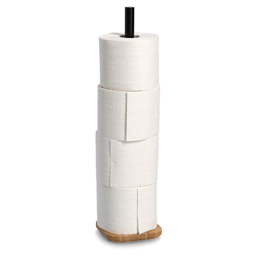 WC-Rollenhalter aus Bambus mit Toilettenpapier