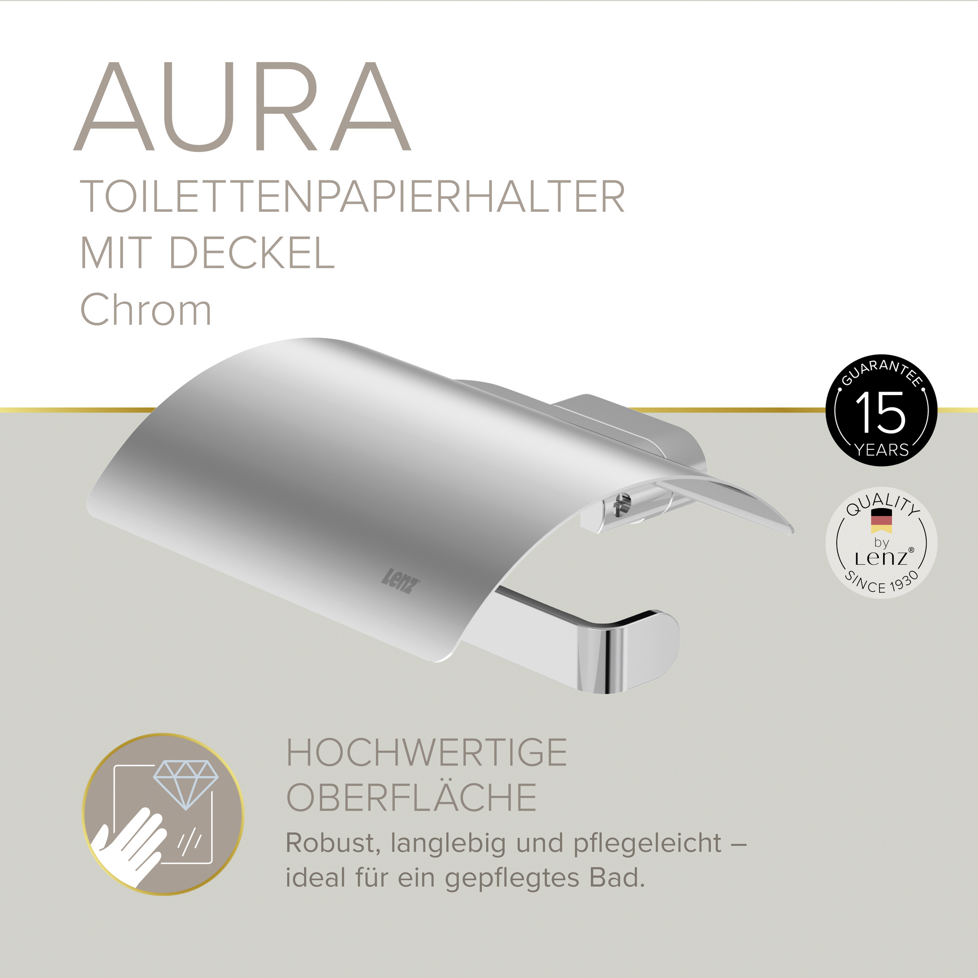 Toilettenpapierhalter mit Deckel 'Aura' wandhängend verchromt