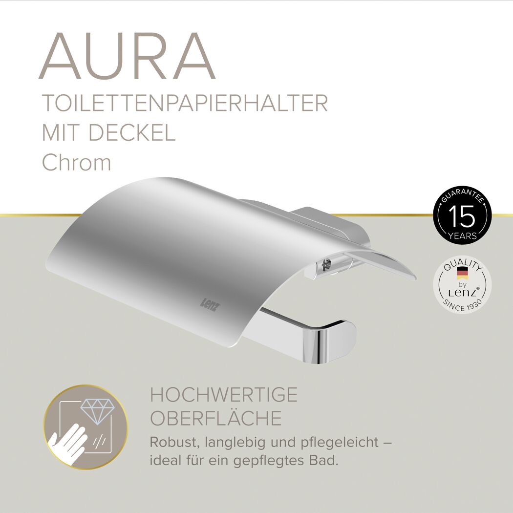 Toilettenpapierhalter mit Deckel 'Aura' wandhängend verchromt
