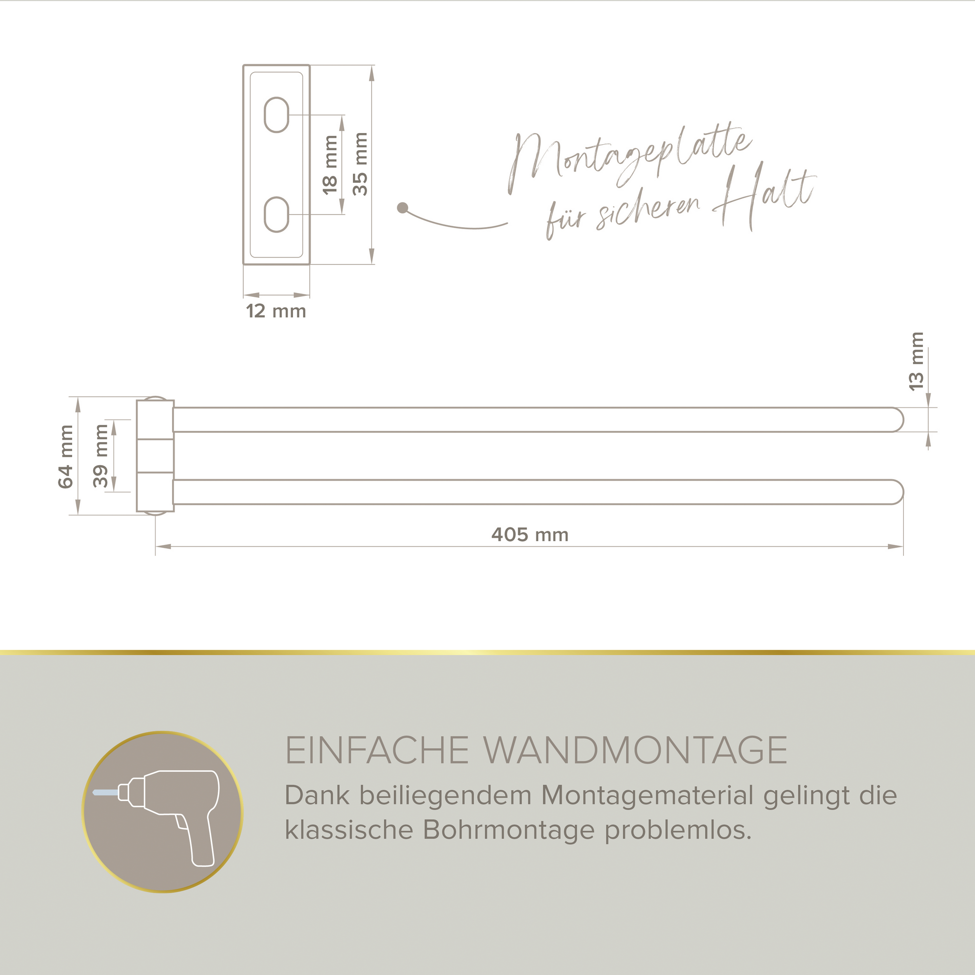Handtuchhalter 'Aura' doppelreihig verchromt 43 cm