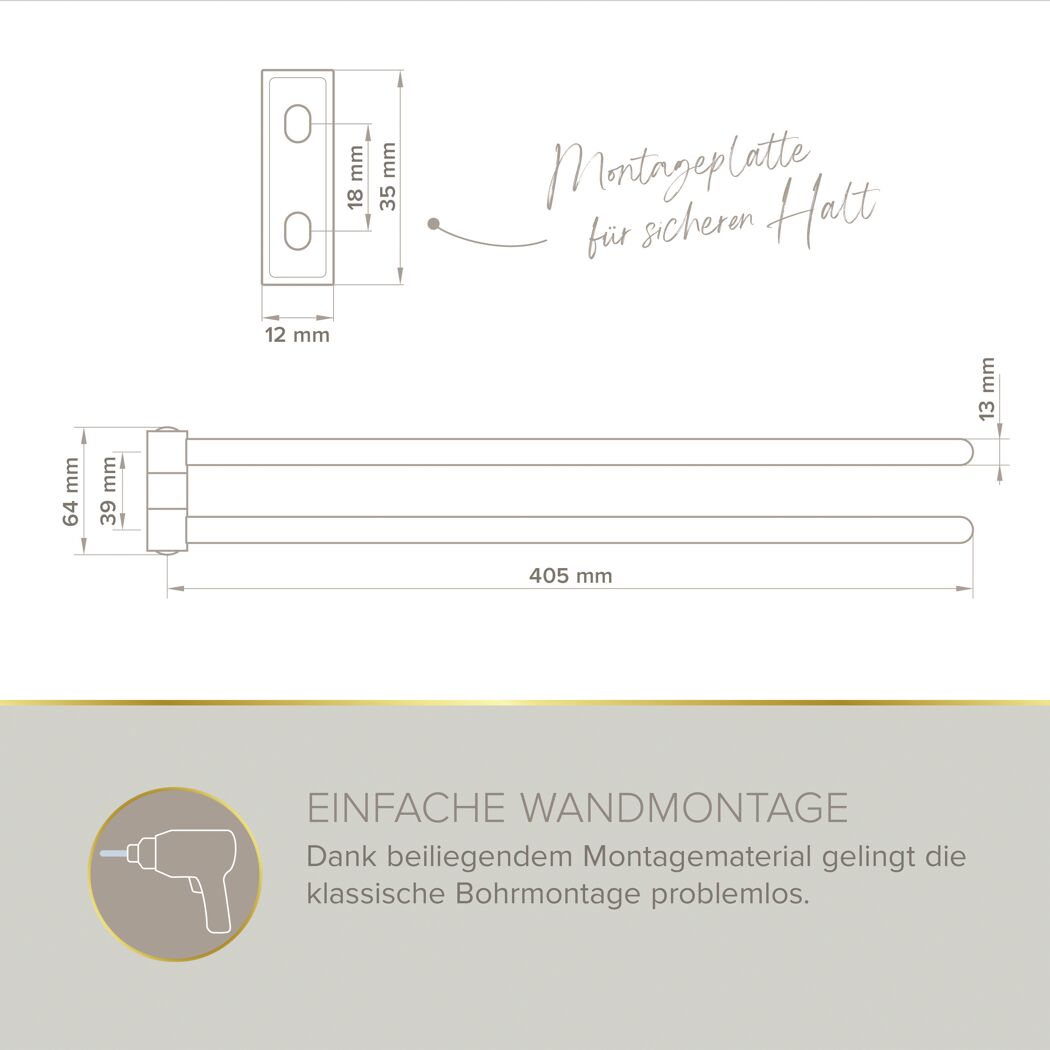 Handtuchhalter 'Aura' doppelreihig verchromt 43 cm