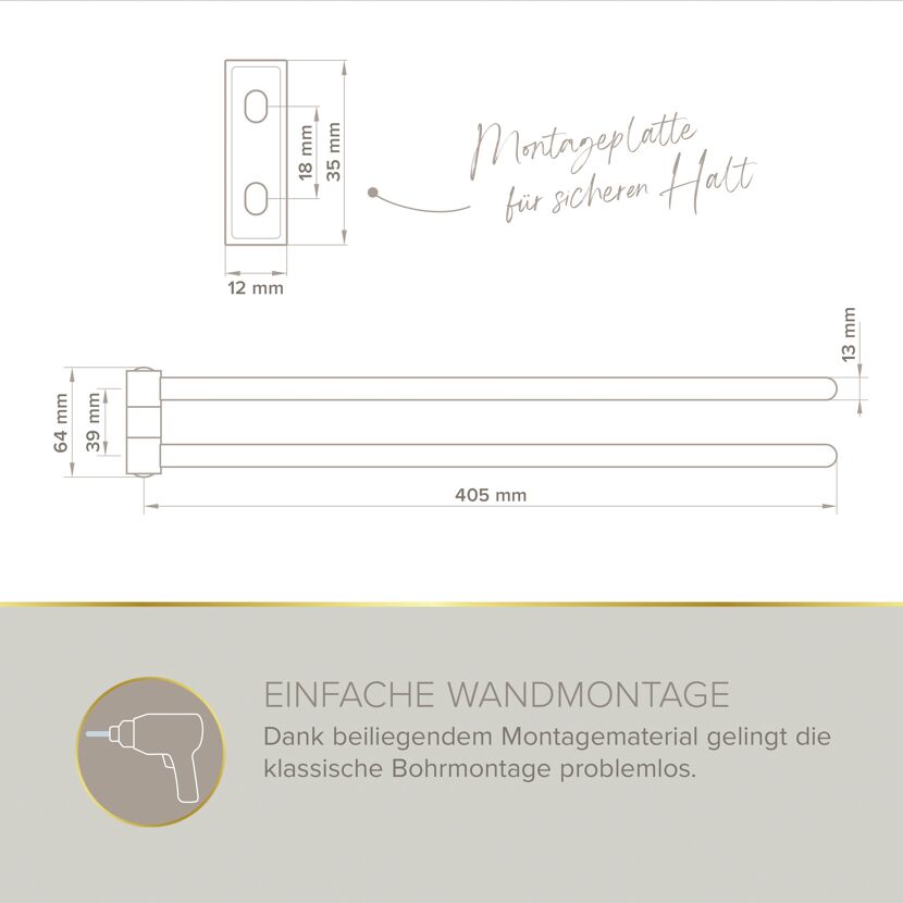 Handtuchhalter 'Aura' doppelreihig verchromt 43 cm
