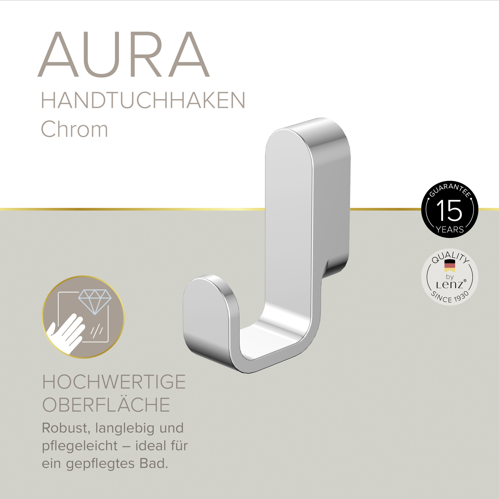 Handtuchhaken 'Aura' eckig verchromt