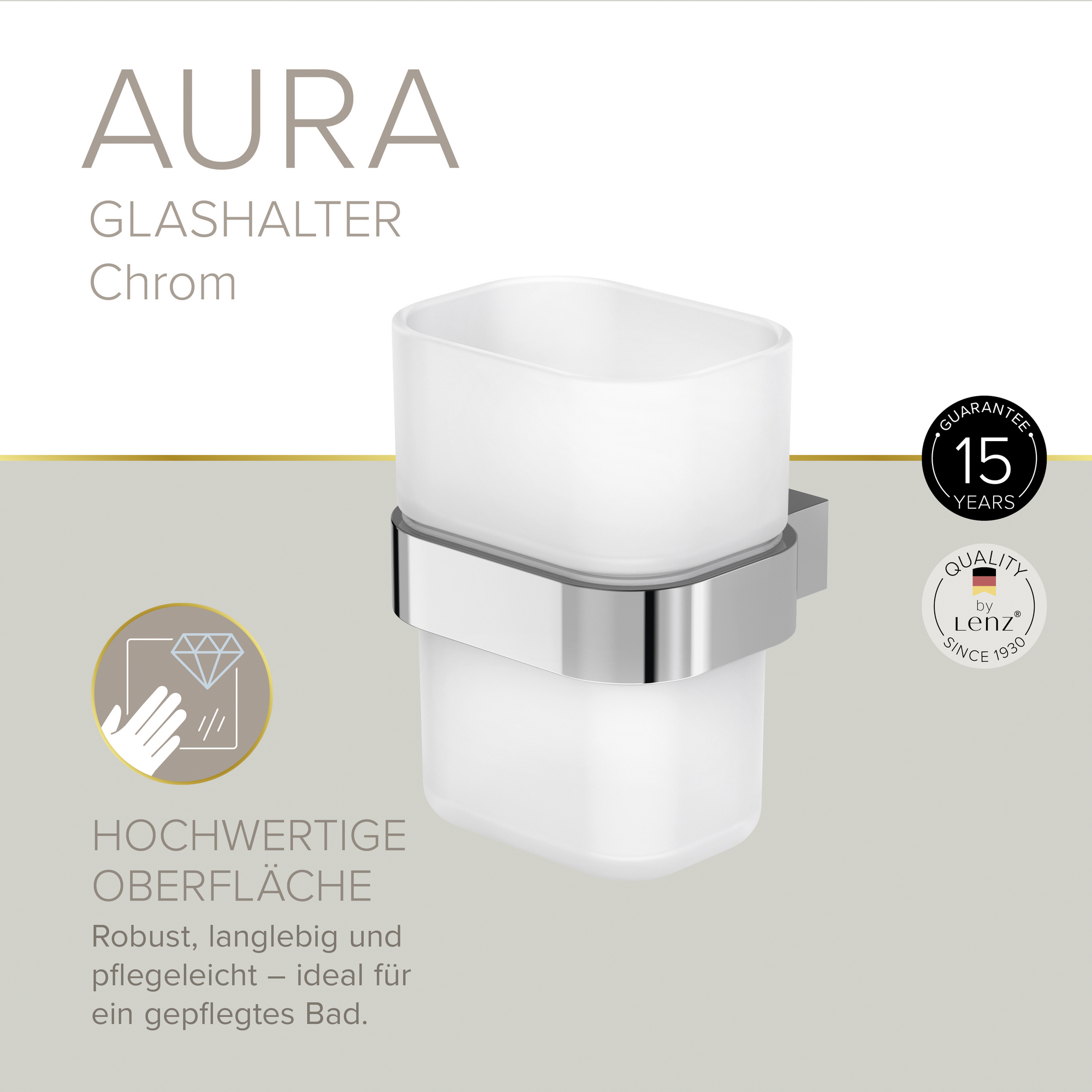 Zahnputzglas 'Aura' wandhängend eckig verchromt/weiß