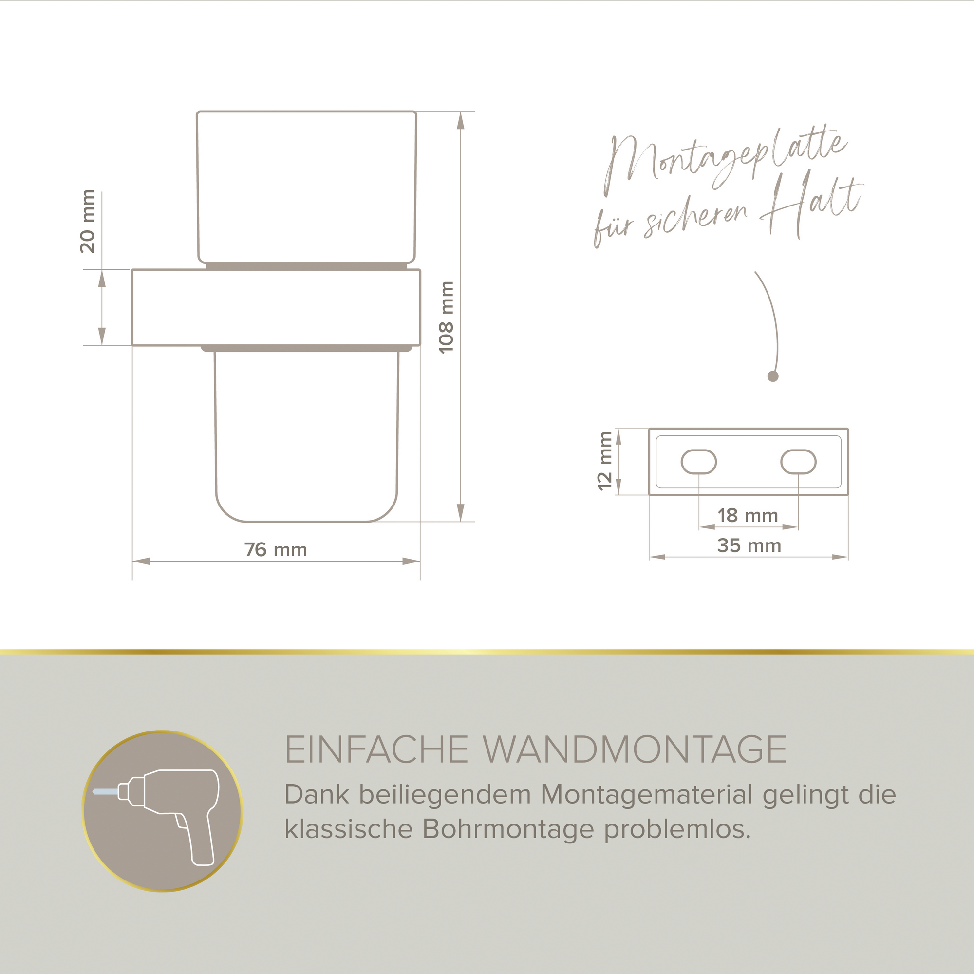 Zahnputzglas 'Aura' wandhängend eckig verchromt/weiß