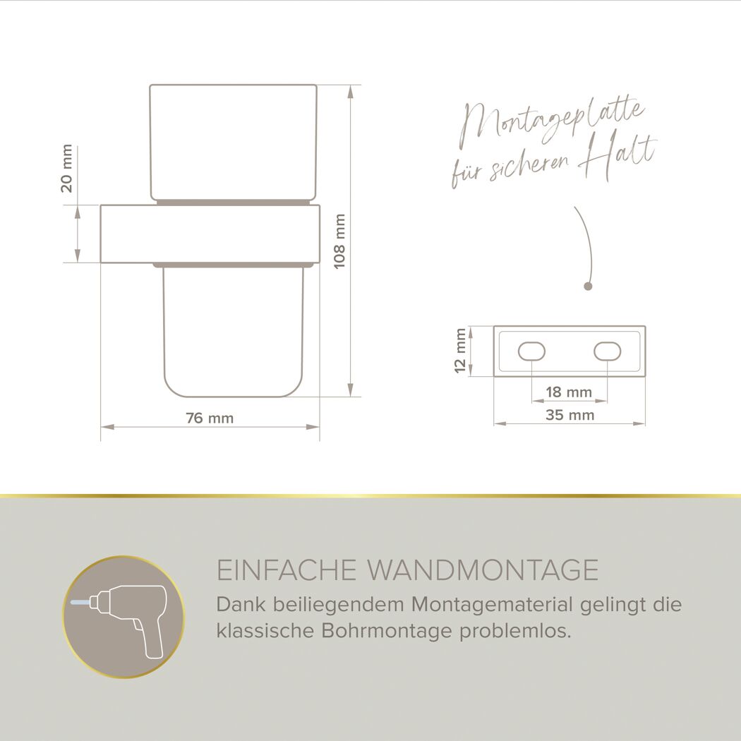 Zahnputzglas 'Aura' wandhängend eckig chromfarben/weiß