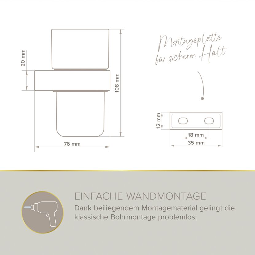 Zahnputzglas 'Aura' wandhängend eckig verchromt/weiß