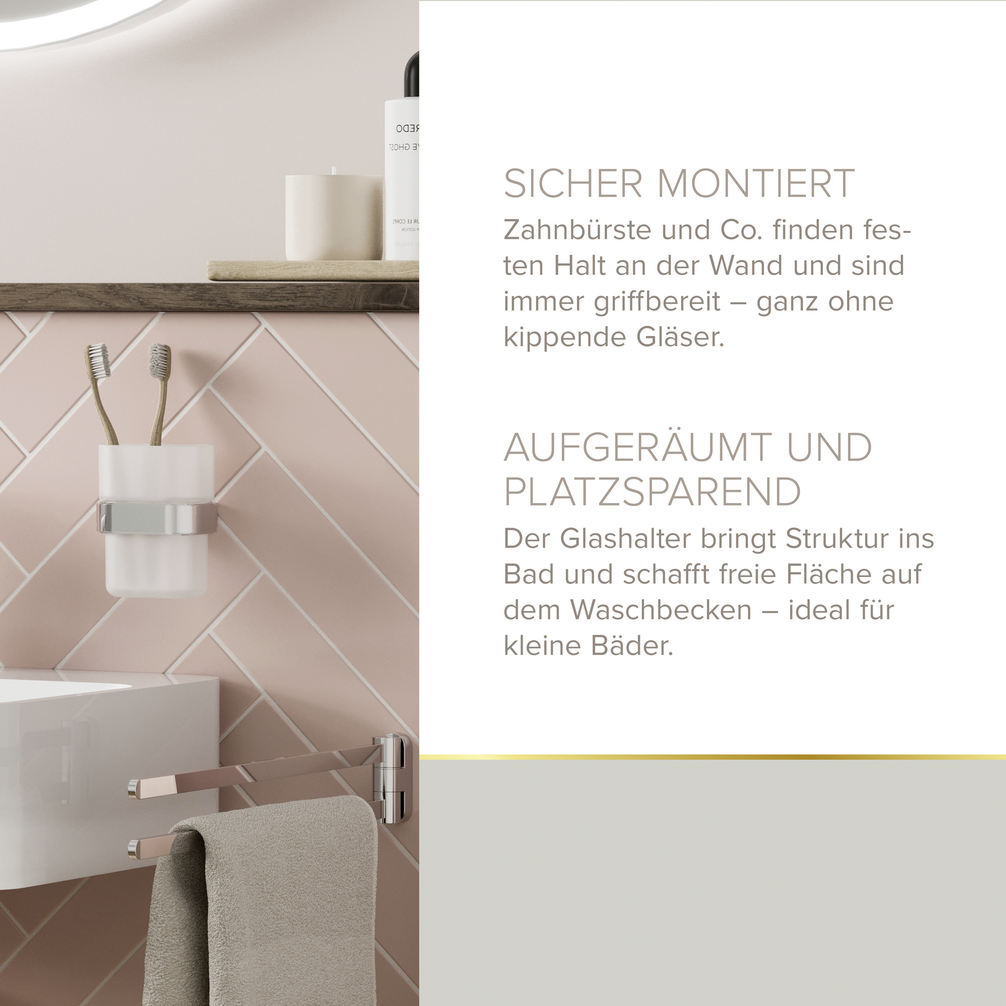 Zahnputzglas 'Aura' wandhängend eckig verchromt/weiß