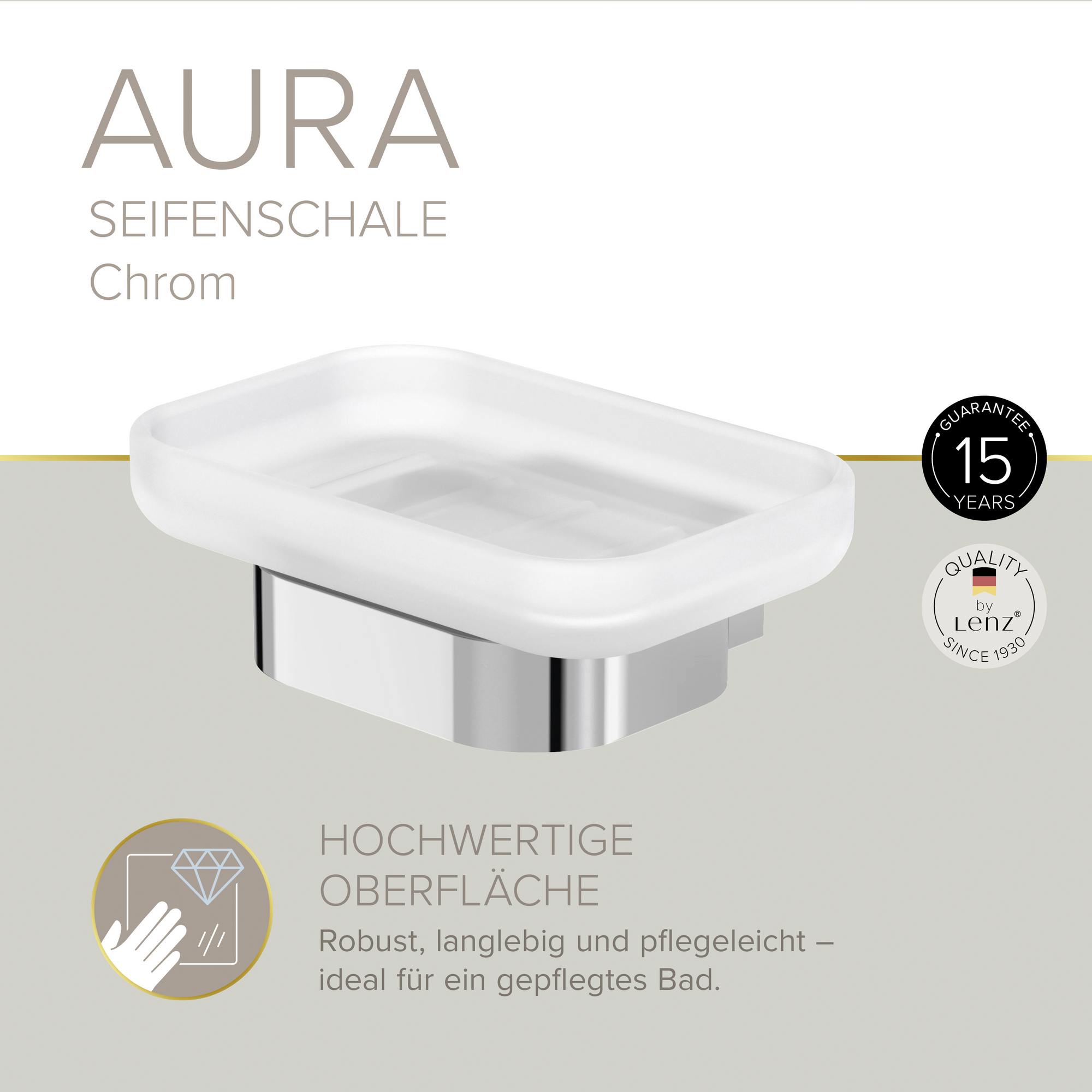 Seifenschale 'Aura' wandhängend eckig verchromt/weiß