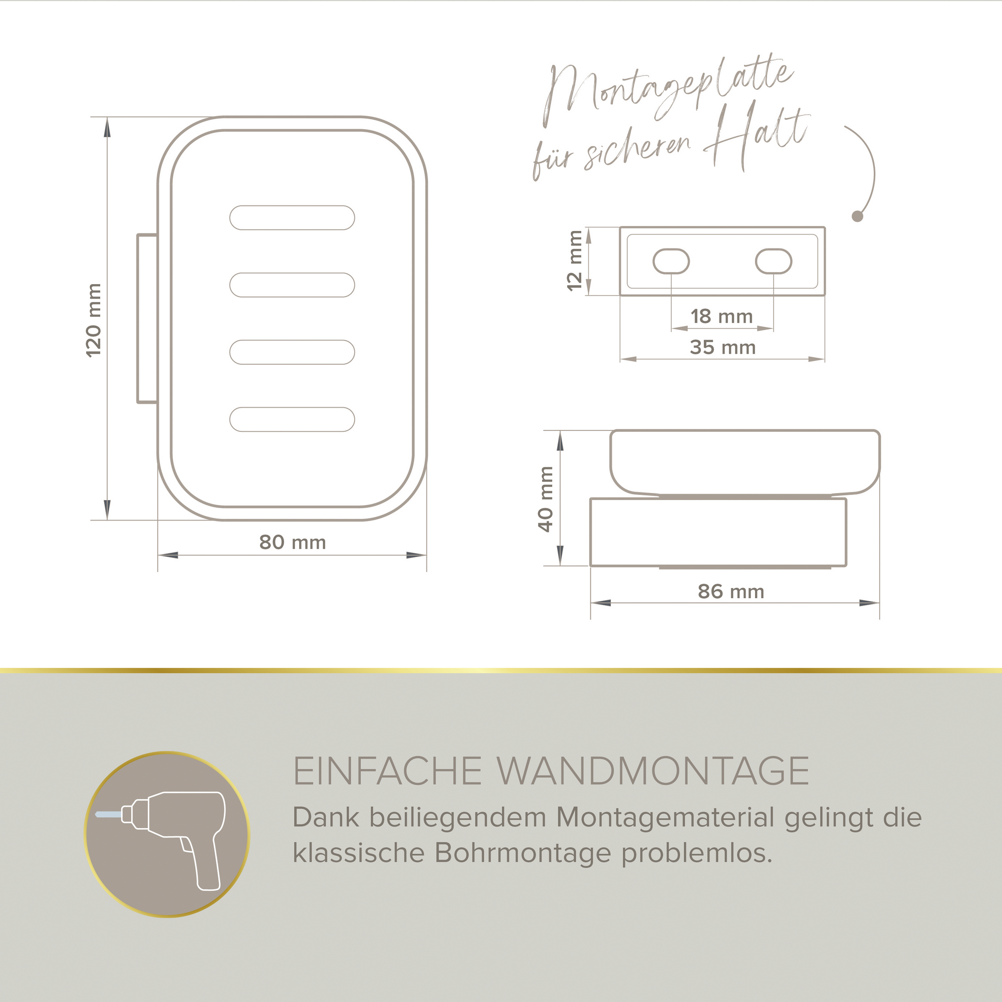 Seifenschale 'Aura' wandhängend eckig verchromt/weiß