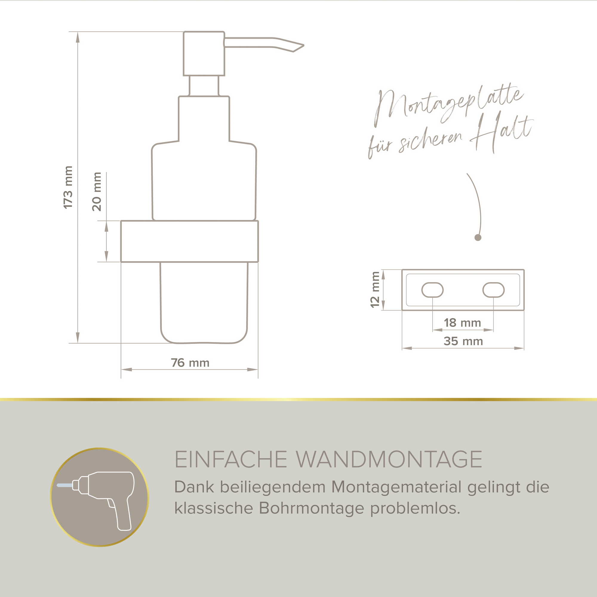 Seifenspender 'Aura' wandhängend eckig verchromt/weiß