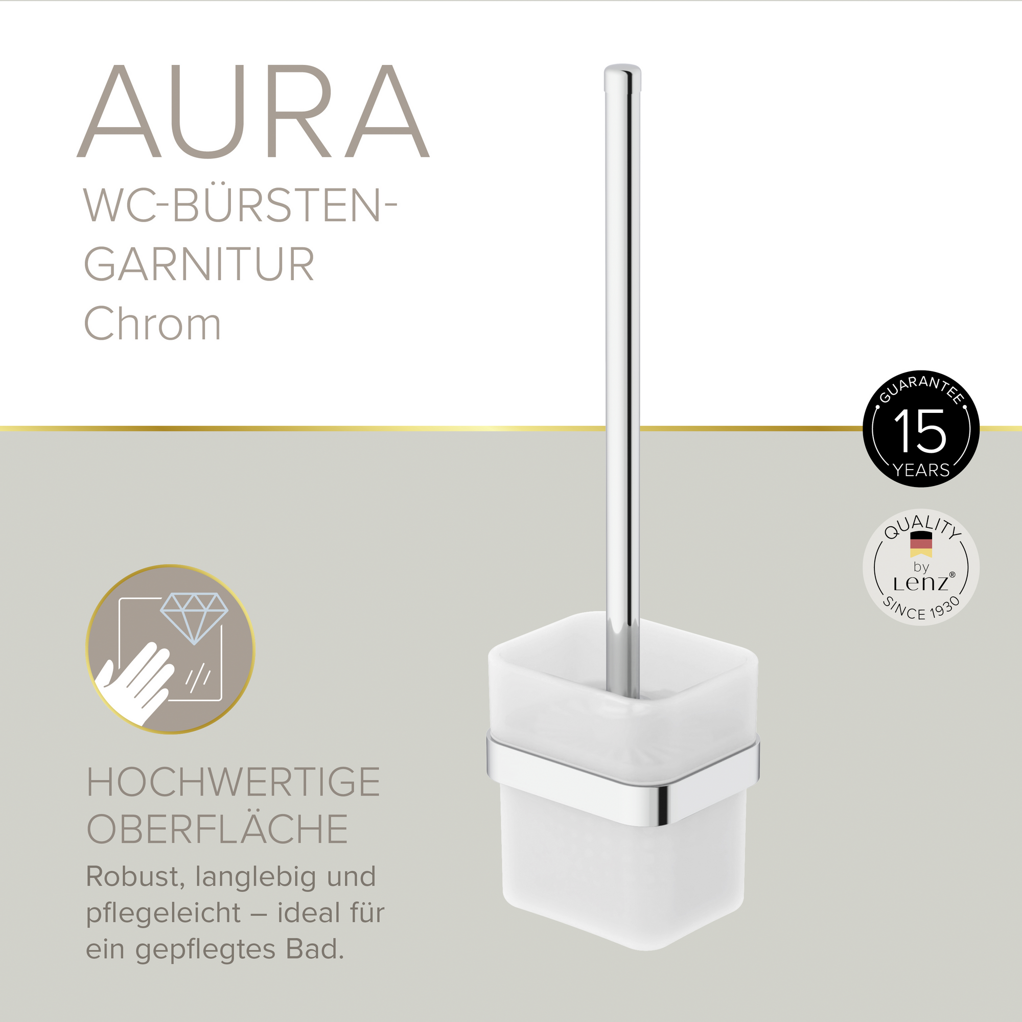 WC-Bürstengarnitur 'Aura' eckig verchromt/weiß