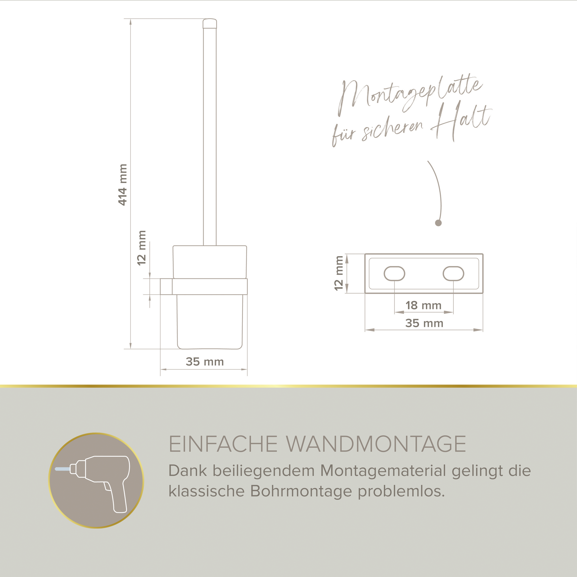 WC-Bürstengarnitur 'Aura' eckig verchromt/weiß