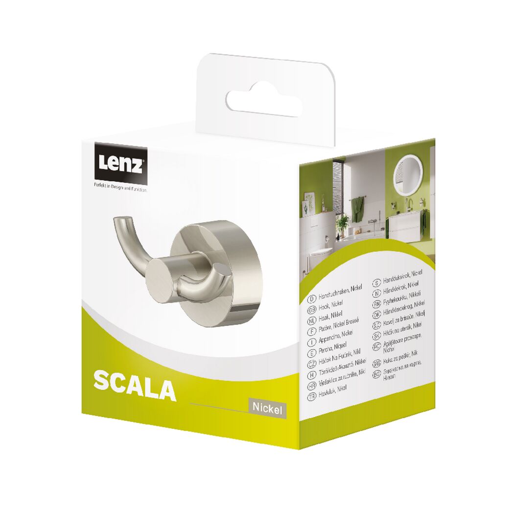 Doppel-Handtuchhaken SCALA Nickel von Lenz in Verpackung