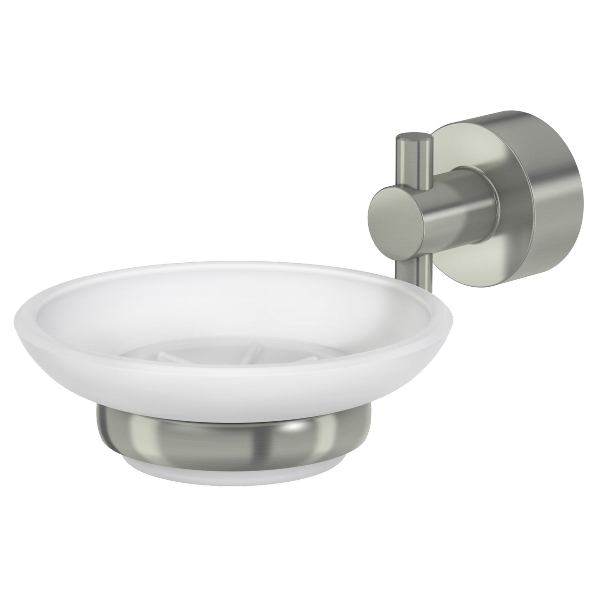 Nickel-matte Seifenschale SCALA mit weißer Seifenschale.