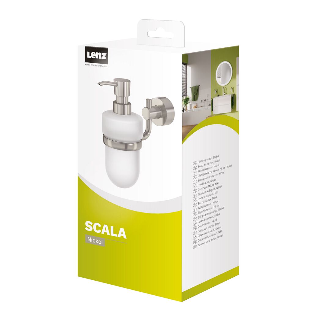 Seifenspender SCALA nickel-matt in Verpackung