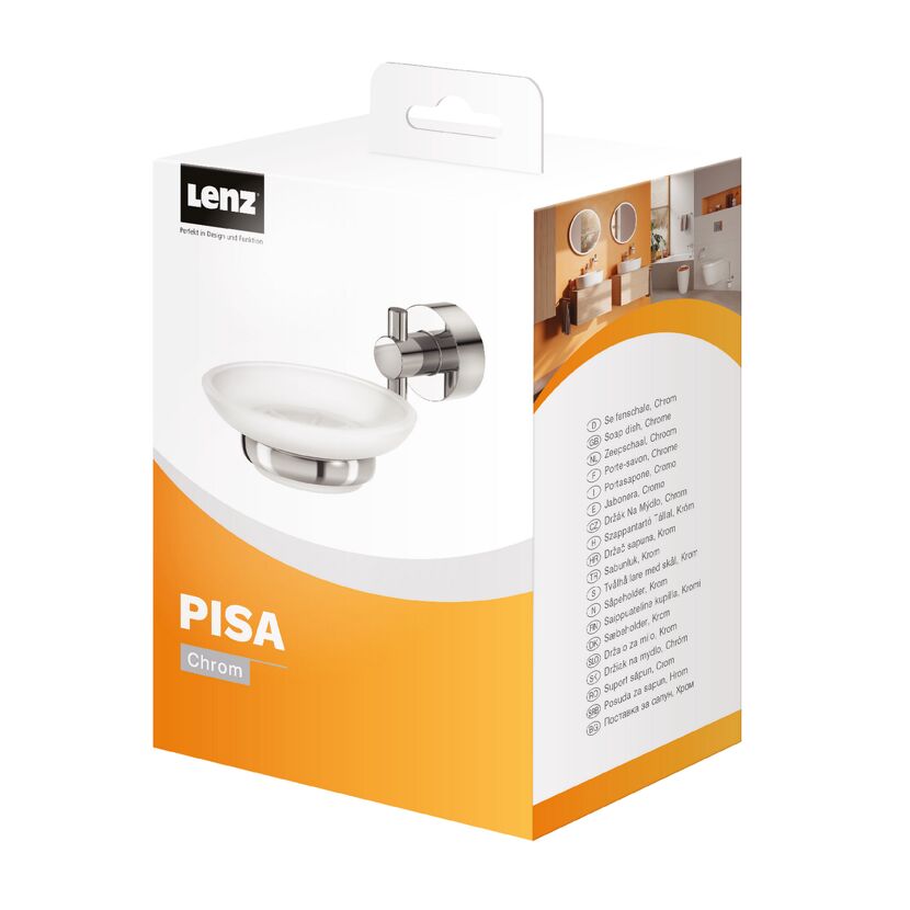 Seifenschale PISA chrom in Verpackung