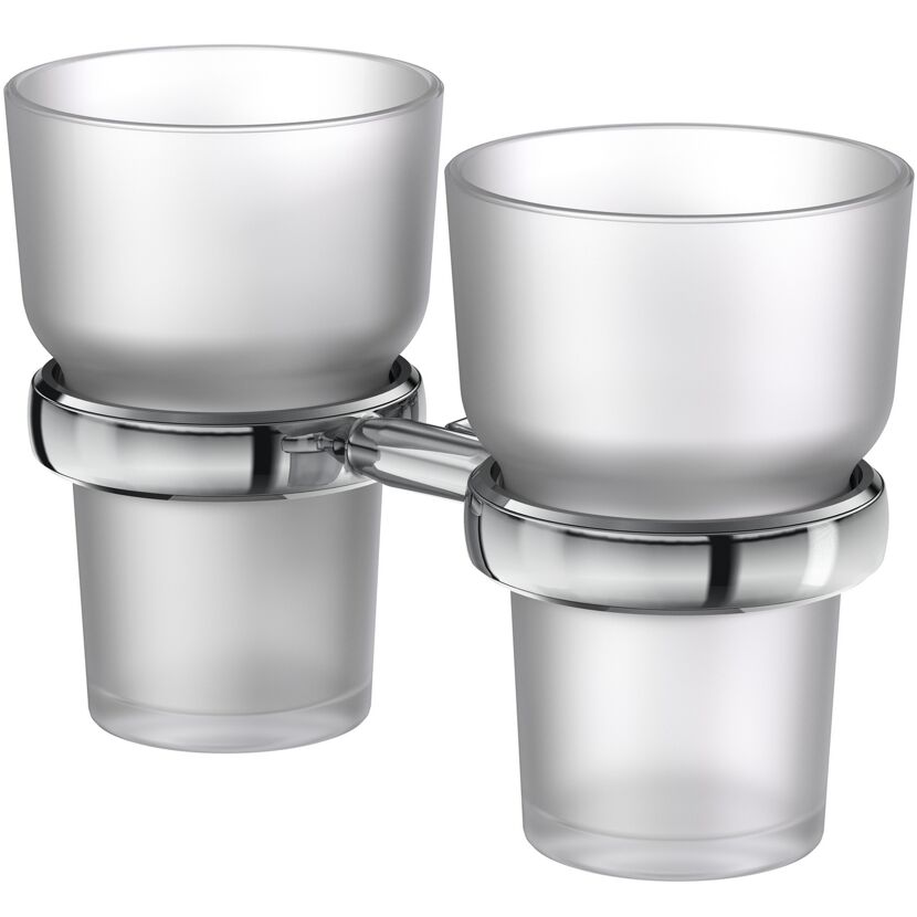 Doppelter Zahnputzbecherhalter aus Glas und Chrom
