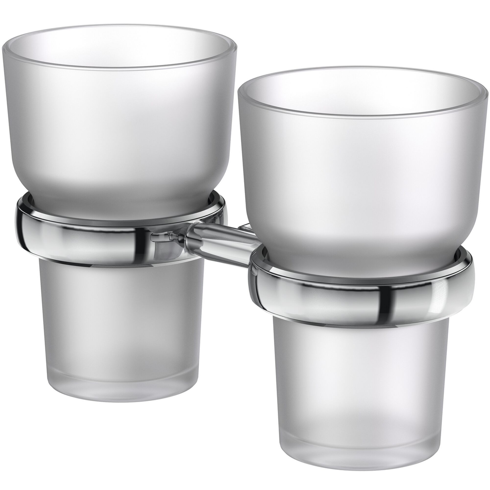 Doppelter Zahnputzbecherhalter aus Glas und Chrom