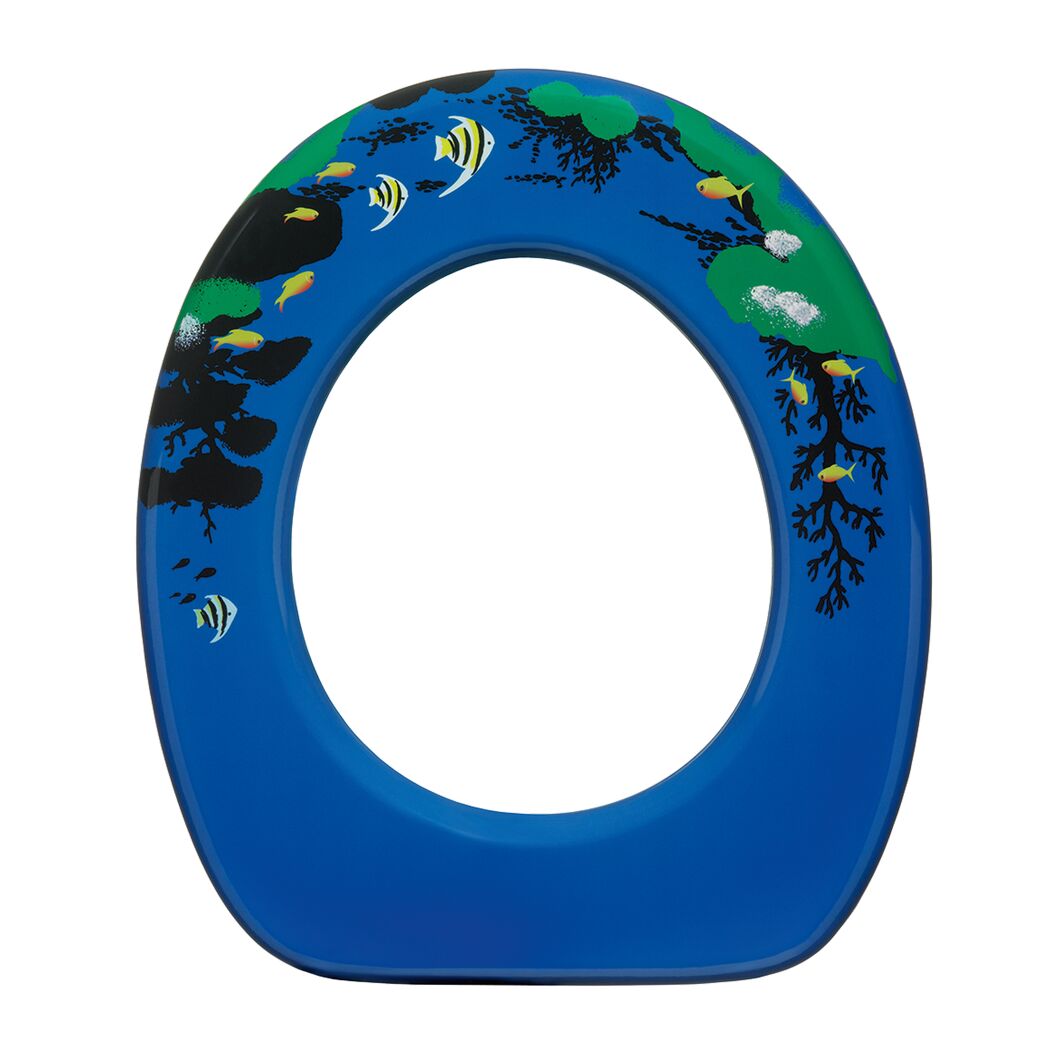Blauer WC-Sitz mit Delfin-Motiv