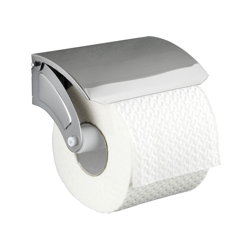Toilettenpapier auf einem Halter aus Metall.
