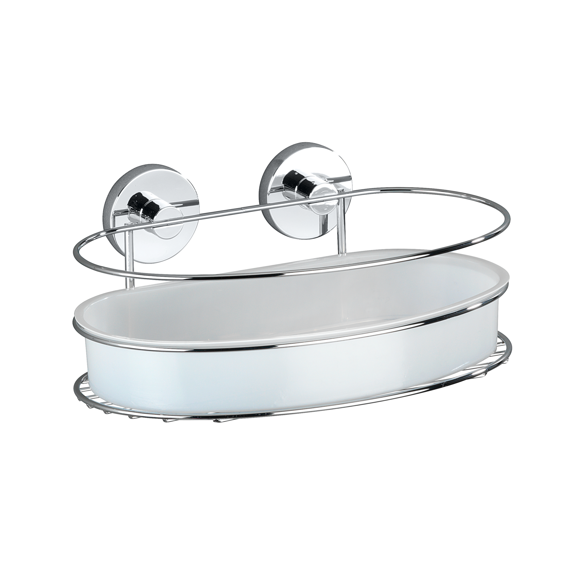 Weiße Wandablage "Milazzo" mit Chromrand und Saugnäpfen