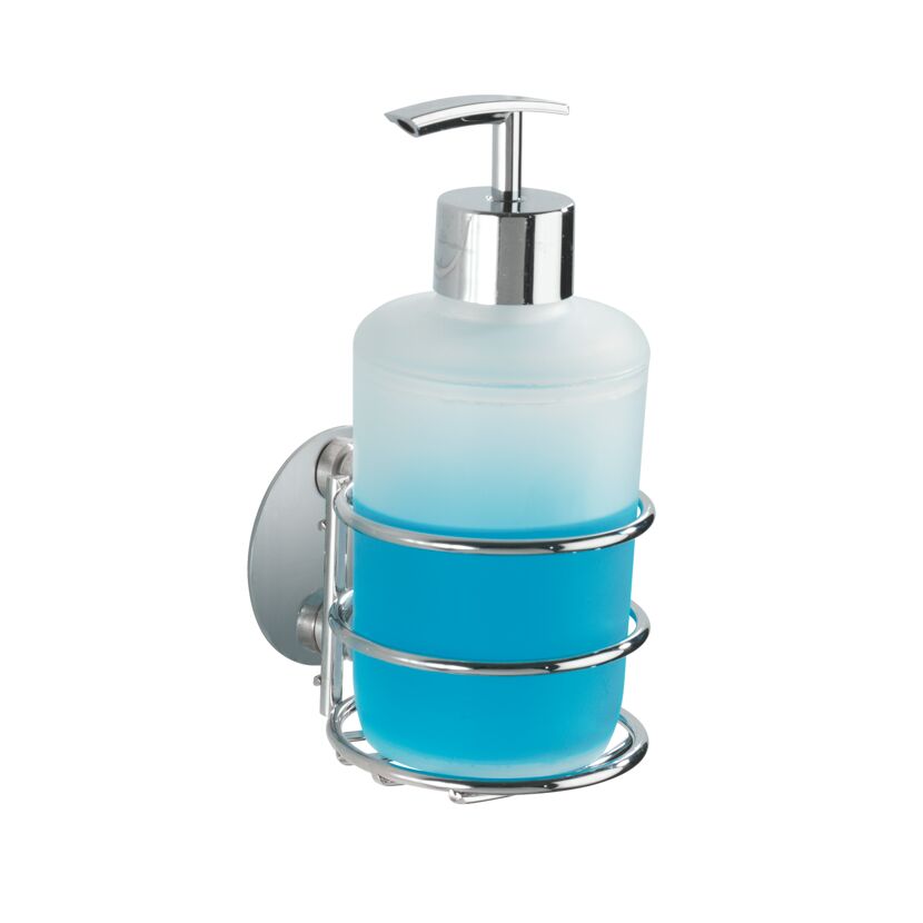 Seifenspender mit blauer Seife.