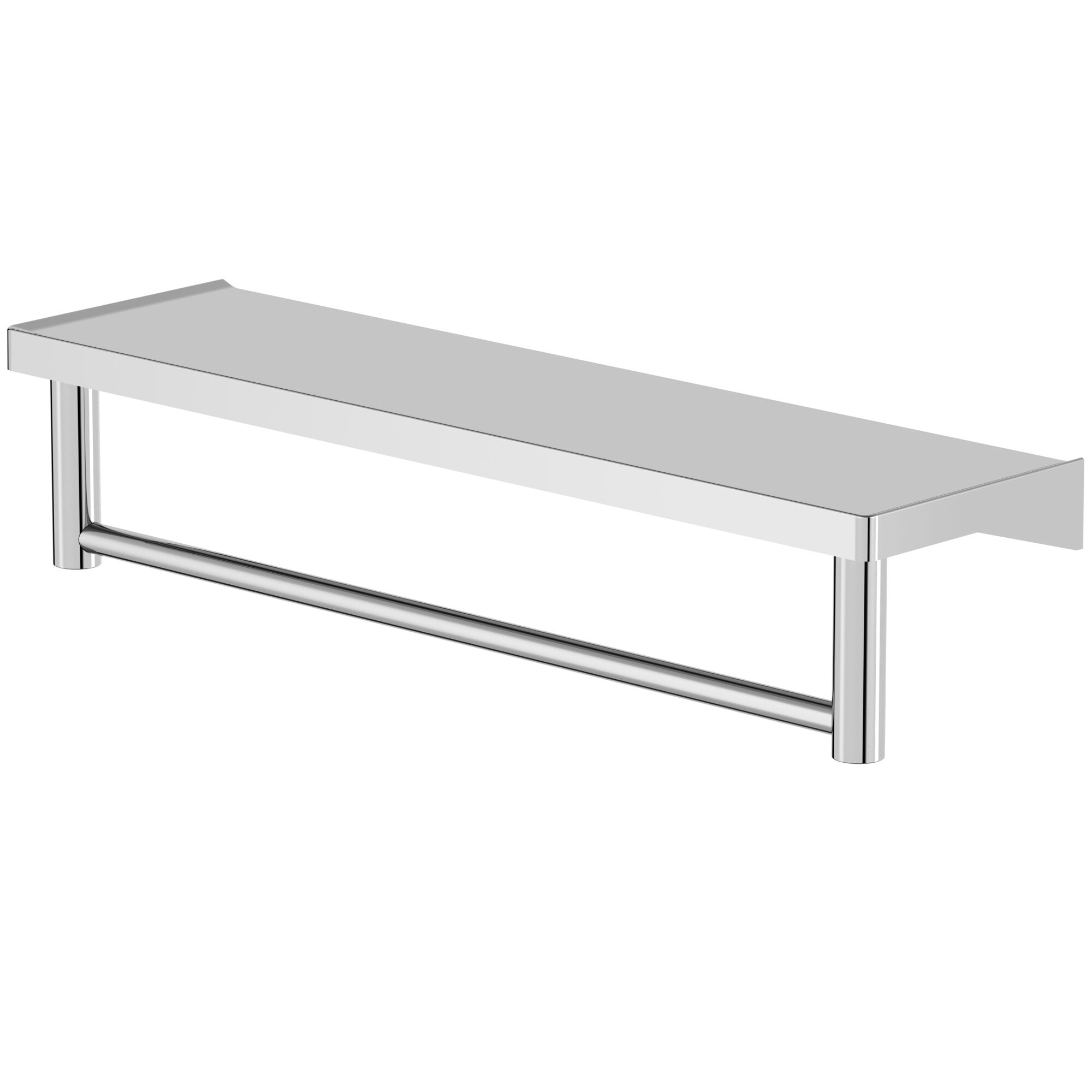 Chromfarbene Handtuchablage mit Ablagefläche