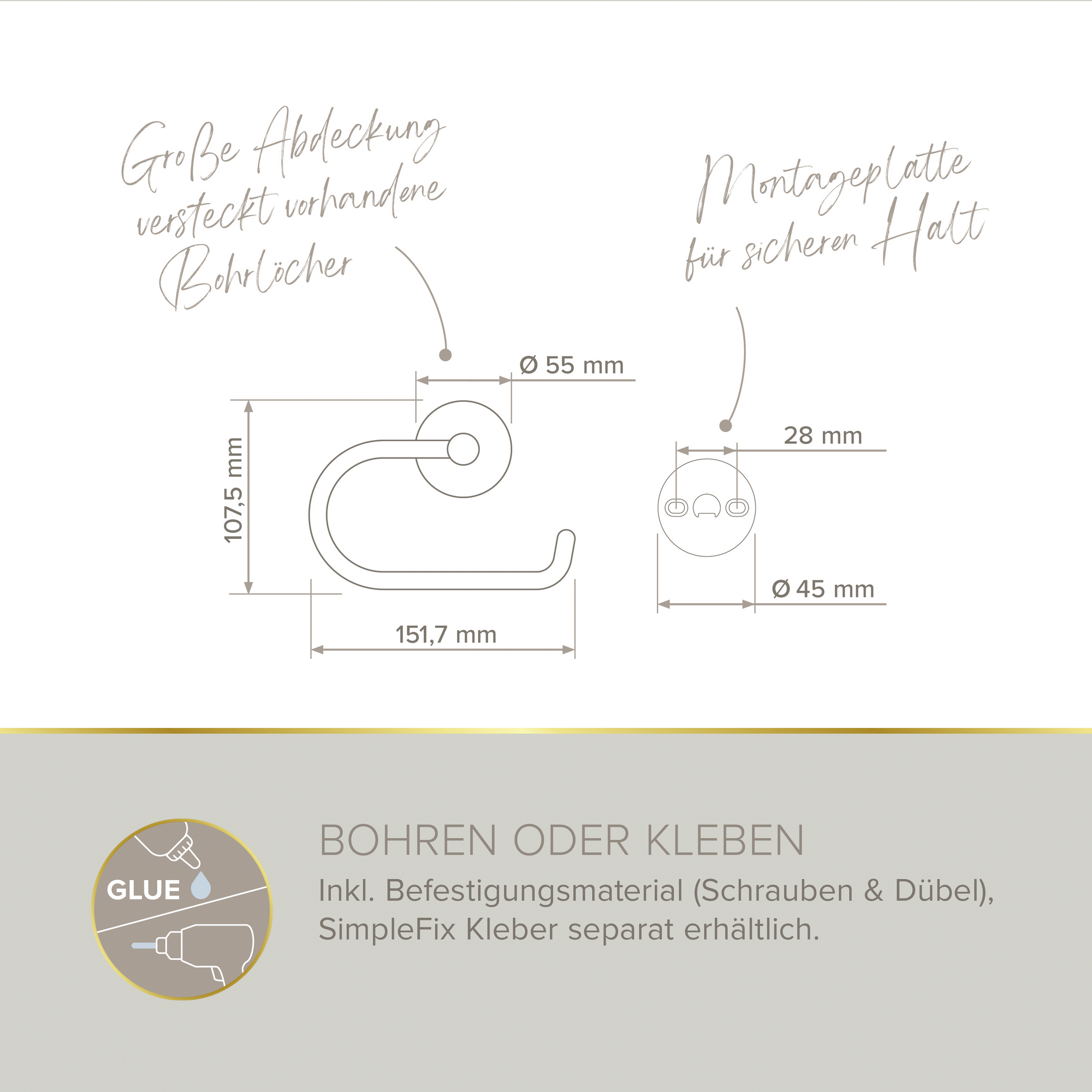Toilettenpapierhalter 'Vida' wandhängend verchromt